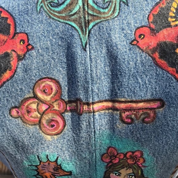 Boutique item, handmadeVictorian style jean jacket w/ flash tattoo art.